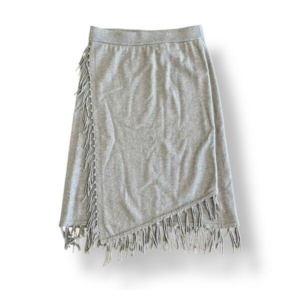 Per Se by Carlisle Beige Cotton‎ Cashmere Fringe Knee Length Skirt Size Small - Picture 1 of 6